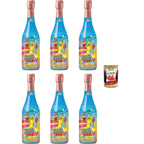 Trinketto Party Succo d'uva frizzante Spumante analcolico Schaumwein aus Traubensaft Alkoholfreier Schaumwein für Kinder 6x75 cl italienisch Original