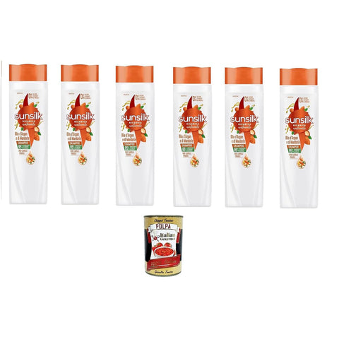 Sunsilk Argan- und Mandelöl-Shampoo Shampoo für brüchiges und geschädigtes Haar mit Arganöl und Bio-Mandelöl 6x250 ml italienisch Original + kostenlos polpa 400 g