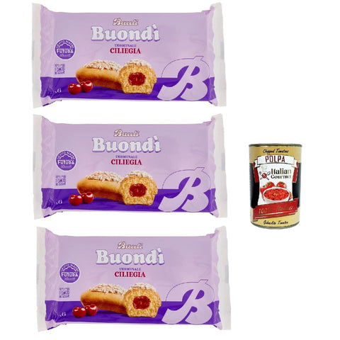 Bauli Buondì Ciliegia, gebackener Kuchen snack mit Kirsche creme abgepackte Snacks 3x 258 g Frühstück italienisch Original