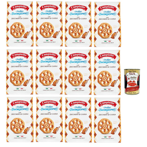 Campiello il Frollino del Buongiorno con zucchero di canna, Shortbread mit brauner Zucker, biscuits cookies 100% Italienische Kekse 12x 350 g italienisch Original