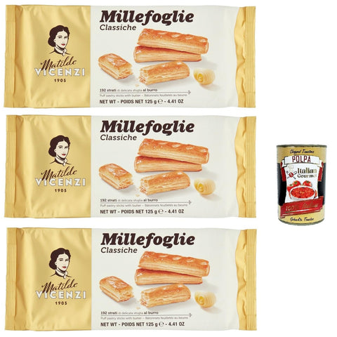 Matilde Vicenzi Millefoglie Classiche, Italienische Blätterteigstangen, zart, leicht und knusprig mit unwiderstehlicher und butterartiger Geschmack! 3x 125 g kekse italienisch Original