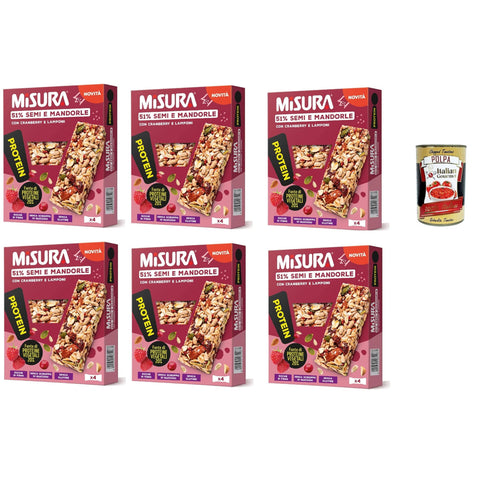 Misura Protein Bar mit Kernen Mandeln Preiselbeeren und Himbeeren Reich an Ballaststoffen und Gemüseproteinen 6x120 g italienisch Original Pastasauce + kostenlos