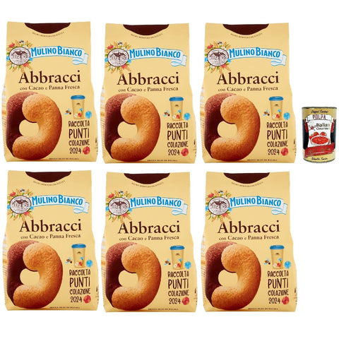 Mulino Bianco Abbracci Biscotti con Cacao e Panna Fresca, Shortbread Kekse mit Kakao und frischer Sahne, ohne Palmöl, geschmacksintensives Frühstück, 6x 350 g italienisch Original