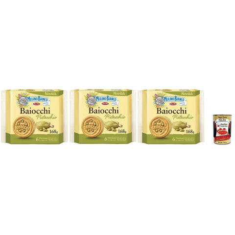 Mulino Bianco Baiocchi Pistacchio, Pistazienkekse, Pistaziengebäck, Kekse mit Pistazien und Mürbeteig, ideal für Frühstück oder Snack, Palmölfrei, 3x 168 g italienisch Original