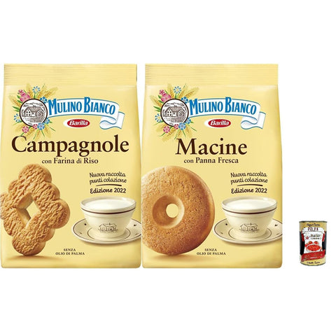 Mulino Bianco Biscotti Frollini Campagnole, Frühstück voller Geschmack, 700 g & Biscotti Frollini Macine Kekse mit frischer Sahne, Frühstück voller Geschmack, 800 g italienisch Original