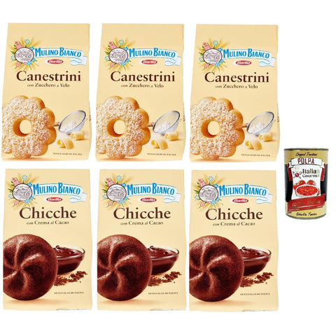 Mulino Bianco Canestrini Chicche al cacao Testpaket Biscotti Con Zucchero A Velo, Kekse mit Zucker mit Eiszeit und Kekse mit Kakao, cookies biscuits, 6x 200 g italienisch Original
