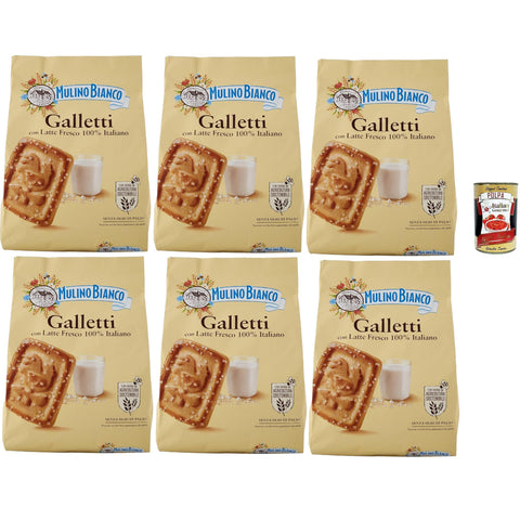 Mulino Bianco Galletti, Biscotti con latte 100% italiano, Kekse Mit frischer Milch 100% Italienisch, Palmölfreies, leckeres Frühstück, 6x 800 g Original italienisch inkl. Italian Gourmet Polpa 400g