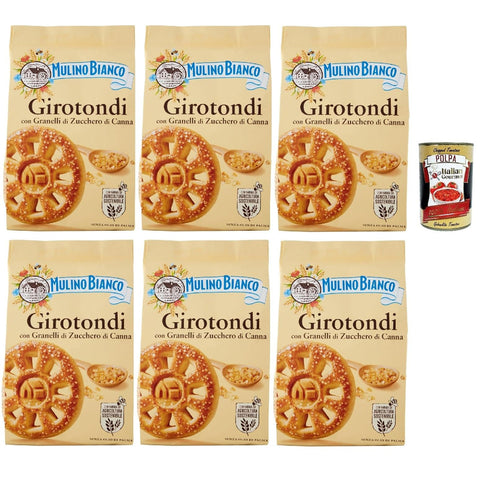 Mulino Bianco Girotondi Biscotti con Granelli di Zucchero di Canna, Kekse mit Zuckerzuckerkörnern, Ohne Palmöl, Frühstück voller Geschmack, buscits cookies 6x 350 g italienisch Original