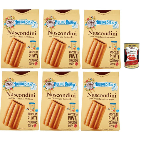 Mulino Bianco Nascondini Biscotti con Cioccolato da Mordere Kekse mit Schokolade in Stücken zum Bissen 6x330 g italienisch Original + kostenlos polpa 400 g