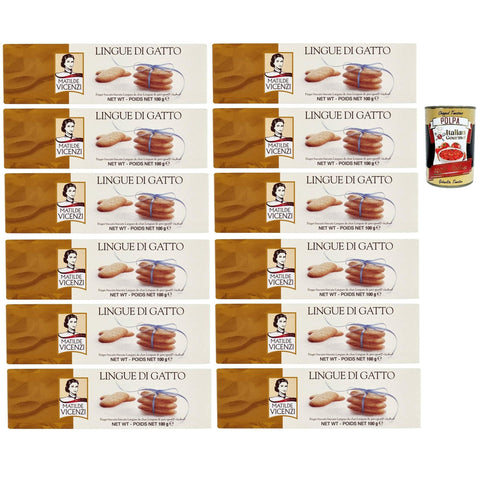 Matilde Vicenzi Pasticceria Lingue di gatto riegel Butterplätzchen cookies kekse italien snack 12x 100 g + Itlaian Gourmet polpa 400 g italienisch Original