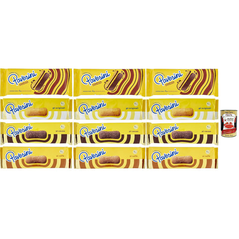 Pavesi Pavesini Testpaket, Snack Croccante Classico, Cioccolato, caffe', double, Knuspriger Snack mit dunkler Schokolade, leichter Snack, 12 Stücke italienisch