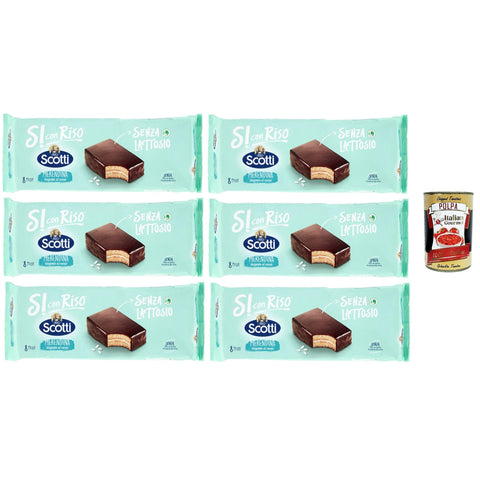 Si con Riso Merendina Ricoperta con Cioccolato, Kuchen mit Schokolade bedeckt, Laktose -freie Süße Snacks, Palmöl ohne, 6x 264g Original italienisch inkl. Italian Gourmet Polpa 400g