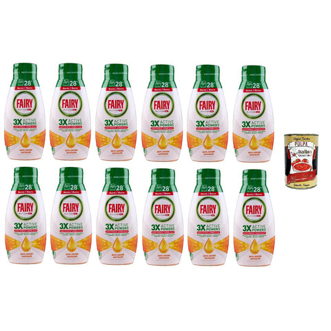 Fairy Anti-Geruch-Platin-Geschirrspülgel Geschirrspülmittel mit frischen Zitrusfrüchten 28 Waschgänge 12x504 ml italienisch Original Pastasauce + kostenlos polpa