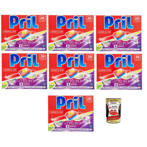 Pril All in 1 Zitrone & Limette Vollwaschmittel Tabs Spülmaschinentabs Vollwaschmittel bereits bei 40°, 8 7x26 Tabs Original italienisch Haushalt