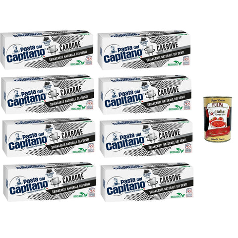 PASTA del Capitano Dentifricio Carbone Zahnpasta Aktivierte Pflanzliche Kohle Natürlicher Weißmacher in schwarzer Paste 8x100ml Original italienisch