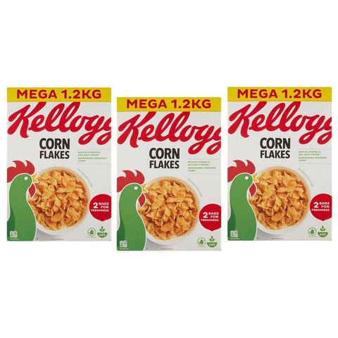 Kellogg's 3er - Pack Kellogg's Corn Flakes der knusprige Klassiker Frühstückscerealien 1, Megapack 2Kg Original italienisch