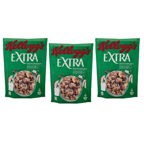 Kellogg's Extra Frutta e Frutta Secca Knusprige Haferflocken mit Dehydrierten Früchten - Packung 3x 375g Original italienisch