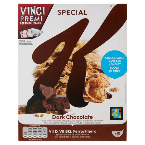 Kellogg's Special K Dark Chocolate Fiocchi di Riso Cereals Dunkle Schokolade Reisflocken Vollkorn Weizen und Gerste mit Vitaminen und Mineralstoffen mit Schokoladenlocken Getreideflocken 6x 290g Original italienisch