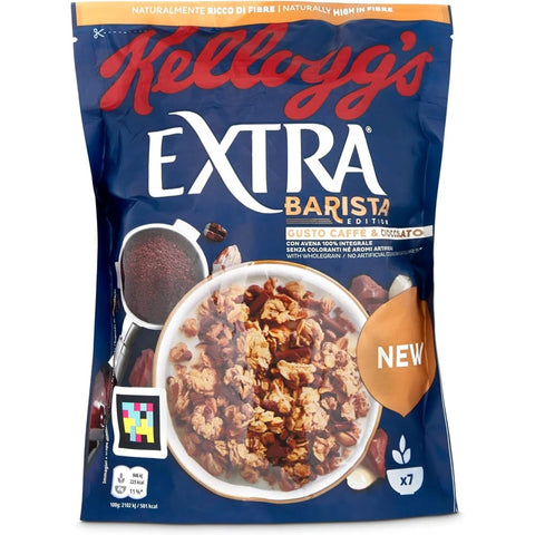 Kellogg's Müsli Kellogg's Extra Barista Edition Müsli mit ganzem Hafer zum Kaffeegeschmack mit Mandelflocken und Schokolade 350g 3x Original italienisch 5059319021454