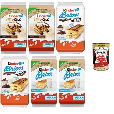 Kinder Crackers Kinder Pan e Cioc & Brioss, Sortiment aus Milch- und Schokoladengebäck, 6er-Pack, breakfast sweet snack 290g Original italienisch inkl. Italian Gourmet Polpa 400g