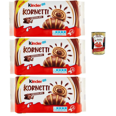 Kinder Knabberartikel Kinder Cornetti Cioccolato, 3er-Pack, 252g, 18 Croissants mit Schokoladenfüllung Original italienisch inkl. Italian Gourmet Polpa 400g