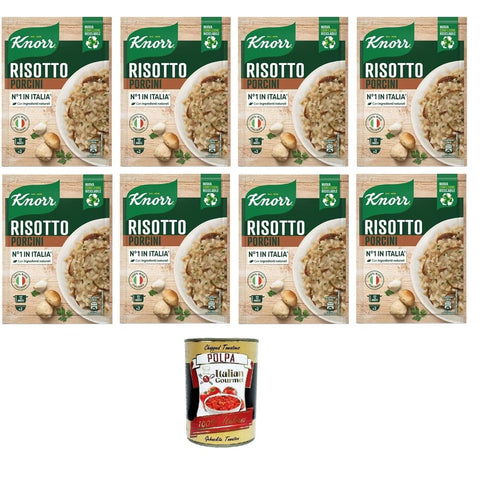 Knorr Reisgerichte Knorr Risotto Ai Funghi Porcini,fertiges Risotto mit natürlichen Zutaten,100% italienischem Reis und Chicci al Dente, zubereitet in der Pfanne oder in der Mikrowelle,8x175 g Original italienisch inkl. Italian Gourmet Polpa 400g 8032804040014