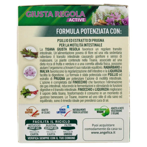 L'angelica Kräutertee 10x L'Angelica Le Tisane Giusta Regola Active Kräutertee mit Flohsamen- und Pflaumenextrakt zur Förderung der Darmtätigkeit 18 Filter 8017331094921