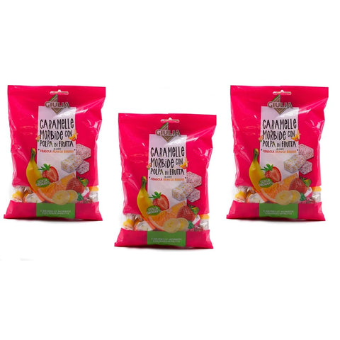 La Giulia Caramelle Frucht- & Kräuterbonbons La Giulia Caramelle Morbide con Polpa di Frutta Weiche Bonbons mit Fruchtmark mit Erdbeer-, Orangen- und Bananen Geschmack 150g Beutel 3x Original italienisch 8001205327086