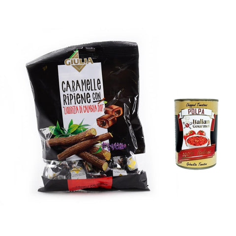 La Giulia Caramelle Knabberartikel La Giulia Caramelle gefüllt mit Lakritze aus Kalabrien Dop 150g 12x Original italienisch inkl. Italian Gourmet Polpa 400g 8001205201140