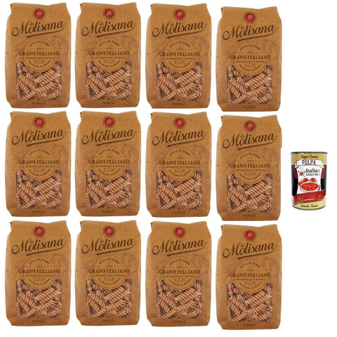 La Molisana Kurze Pasta La Molisana Pasta Integrale Fusilli n°28 Vollkornnudeln Vollkornpasta,100% italienischer Weizen,Bronzepaste 12x 500g Packung Original italienisch inkl. Italian Gourmet Polpa 400g 8032804040014