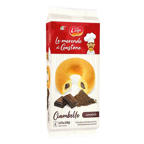Lago Abgepackte Gebäckstücke Lago Gastone Ciambelle Cioccolato Krapfen Donuts gefüllt mit Schokoladencreme Packung à 240 g, Jede Packung Enthält 6 Donuts à 40 g italienisch Original 8004800035257