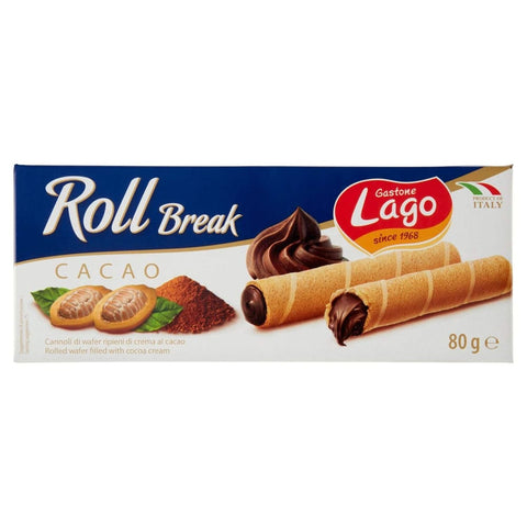 LAGO Abgepackte Gebäckstücke LAGO Gastone Roll Break Cacao Waffelpad Wafer gefüllt mit Kakaocreme 80 g Abgepackte Gebäckstücke italienisch Original 8004800005205