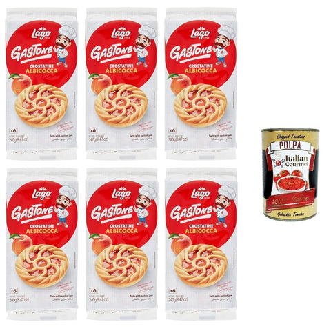 Lago Snack Kuchen & Backwaren Lago Gastone Crostatina all'Albicocca,Aprikosentarte, 6x 240g Packung, Jede Packung enthält 6 Snacks à 40g Original italienisch inkl. Italian Gourmet Polpa 400g 8004800034205
