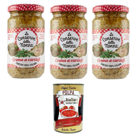 Le Conserve della Nonna Koch- & Backzutaten Le Conserve della Nonna Crema di Carciofi Artischockencreme für Nudeln, Reis und Croutons 3x 190gr Original italienisch inkl. Italian Gourmet Polpa 400g 8005360003557