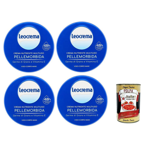 Leocrema Crema Nutriente Cremes Leocrema Crema Nutriente Multiuso,Mehrzweck-Nährcreme Weiche Haut mit Weizenkeimen und Vitamin E Körpercremes 4x 50ml Original italienisch inkl. Italian Gourmet Polpa 400g 8032804040014