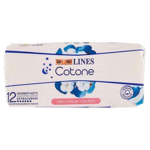 Lines Binden Lines Cotone Notte anatomische Disteso Extra Lungo 12 Stück Assorbenti Original italienisch 8001480054554
