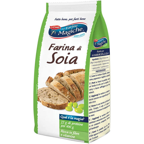 Lo Conte Brot Lo Conte le farine magiche Farina di Soia Sojamehl, reich an Ballaststoffen, ideal für Brot, Pizza, Cremes und Kuchen, Packung mit 300 g 3x Original italienisch 8009355002198
