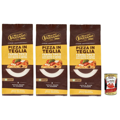 Lo Conte Molino Vigevano Farine Professionali Pizza in Teglia Mehltyp "0" für Pizzen in der Pfanne Professionelle Mehl 3x500 g italienisch Original + kostenlos
