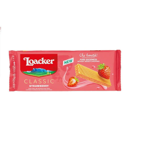 Loacker Kekse 18x Loacker Wafer Classic Fragola Waffeln gefüllt mit Erdbeercreme, 175 g