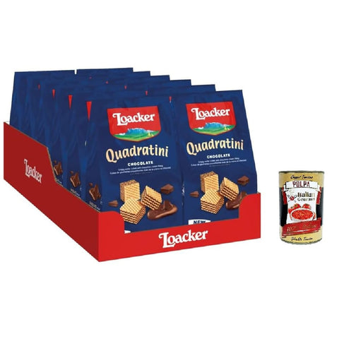 Loacker Snack Kuchen & Backwaren Loacker Quadratini Chocolate - Kubets zum Essen in einem Bissen mit fünf Schichten Wafer -Cialdine und vier Schokoladencreme - Snack,12x 150 g Original italienisch inkl. Italian Gourmet Polpa 400g 8000380005963