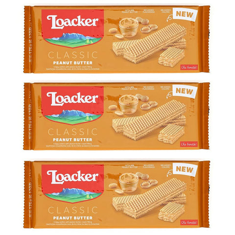 Loacker Wafer Classic Peanut Butter Waffeln mit Erdnusscreme Erdnussbutter 3x 175g Original italienisch