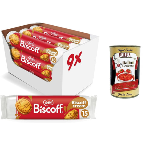Lotus Biscoff Kekse Lotus Biscoff Sandwich Zwei knusprige karamellisierte Kekse, gefüllt mit Sahne mit Biscoff Geschmack 9x150 g italienisch Original 8032804040014