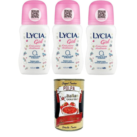 Lycia Girl Deo Lycia Girl Deodorant Roll on 0% Alkohol und Aluminiumsalze 3x50 ml italienisch Original + kostenlos polpa 400 g 8032804040014