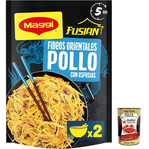 maggi Nudelgerichte maggi Fusian orientalische Nudeln mit Hühnergeschmack - 121 g 3x Original italienisch inkl. Italian Gourmet Polpa 400g 8445290661548