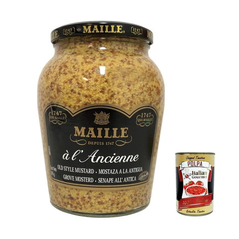Maille Senf Maille Dijon à l Ancienne Senf nach alter Art grober Senf Glas 845 g 3x italienisch Original Pastasauce + kostenlos polpa 400 g 8711200352524
