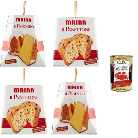 Maina Testpaket Panettone & Pandoro Buono soffice Panettone und Pandoro Gut, weich, 4x1 kg italienisch Original Gebäck + kostenlos polpa 400 g