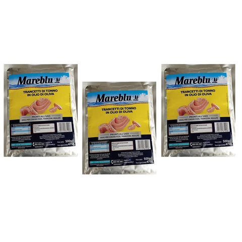 MAREBLU Trancetti di Tonno in Olio di Oliva Thunfisch Thunfischscheiben in Olivenöl Beutel 3x500g Original italienisch Feinkost