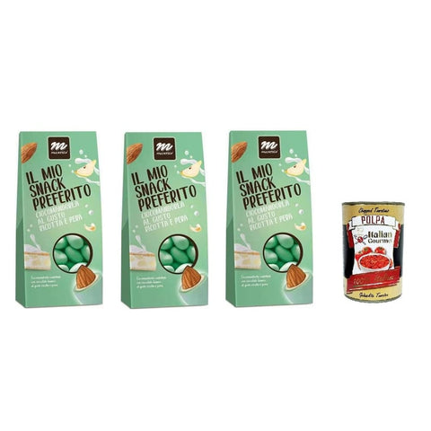 Maxtris Sacchetto Ricotta Würzsaucen Maxtris Sacchetto Ricotta e pera, Ricotta -Käse und Birne, gerösteter Mandel mit weißer Schokolade mit Ricotta und Birne bedeckt 3x 150g Original italienisch inkl. Italian Gourmet Polpa 400g 8032804040014