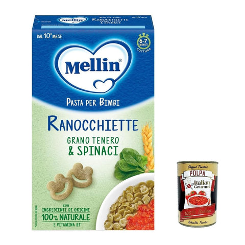 Mellin Nudeln & Pasta Mellin Ranocchiette di Grano Tenero con Spinaci e Pasta di Semola di Grano Tenero e Vitamina B1, 280 g italienisch Original 8017619401205