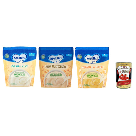Mellin TestPaket Creme, Crema riso Multicereali Mais e tapioca 3x200g Original italienisch Gebäck
